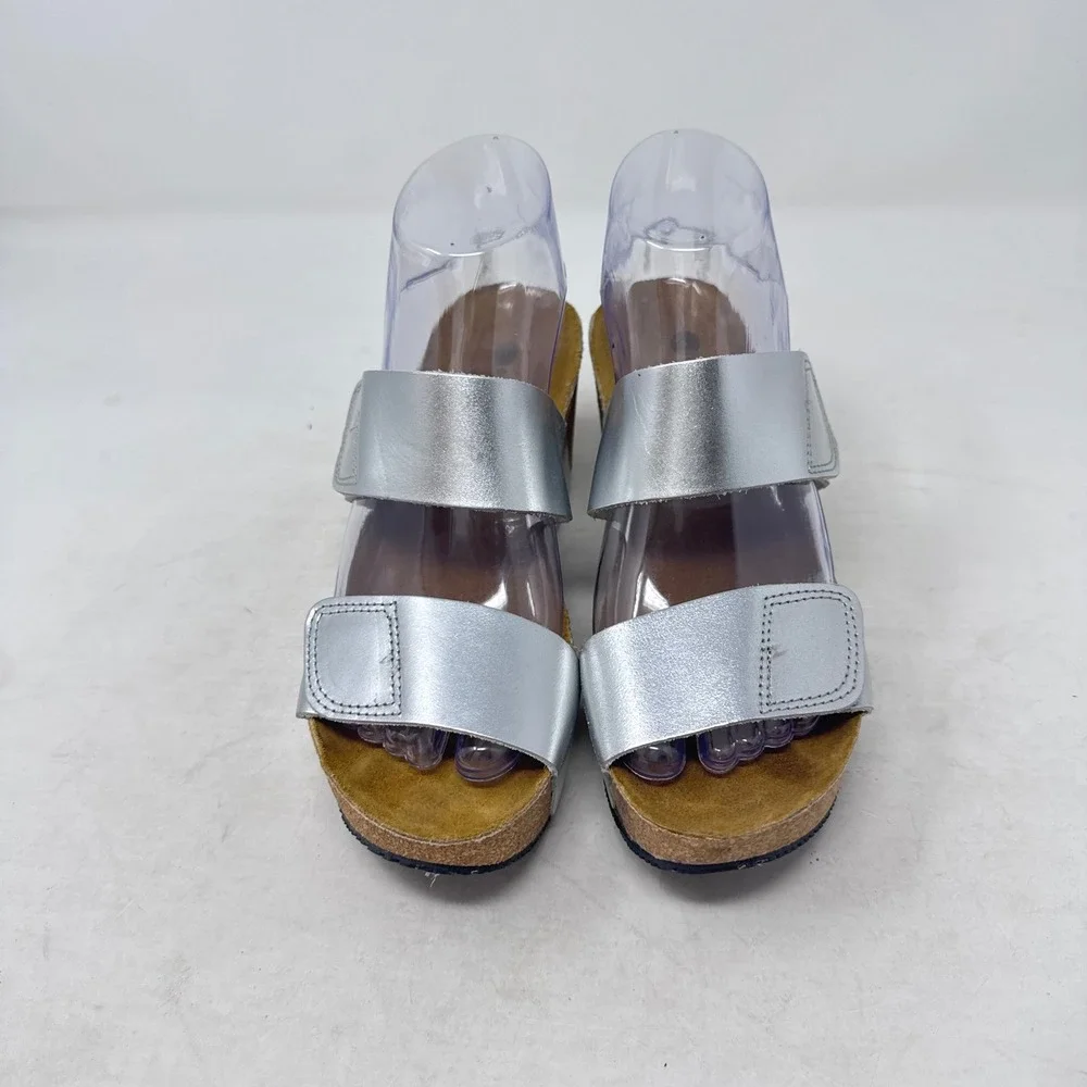 Eric Michael Wedge Sandals Silver 37 Metallic Cork Platform Boho Comfort
